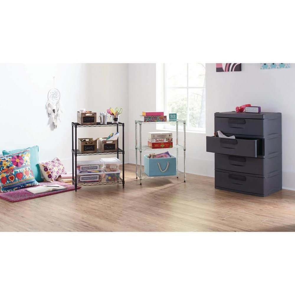 HDX 3-Tier Steel Wire Shelving Unit in Black (24 in. W x 30 in. H x 14 in. D) 4 HDX 3-Tier Steel Wire Shelving Unit in Black (24 in. W x 30 in. H x 14 in. D) - Image 4