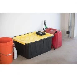HDX 17 Gal. Flip Top Storage Tote in Black and Yellow -HDX Sales black yellow hdx storage bins 206151 4f 1000