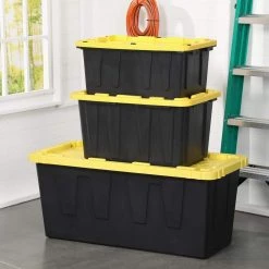 HDX 27 Gal. Tough Storage Tote in Black with Yellow Lid -HDX Sales black yellow hdx storage bins hdx27gonline 5 1f 1000
