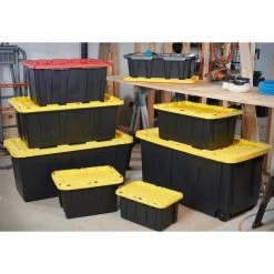 HDX 27 Gal. Tough Storage Tote in Black with Yellow Lid -HDX Sales black yellow hdx storage bins hdx27gonline 5 76 1000