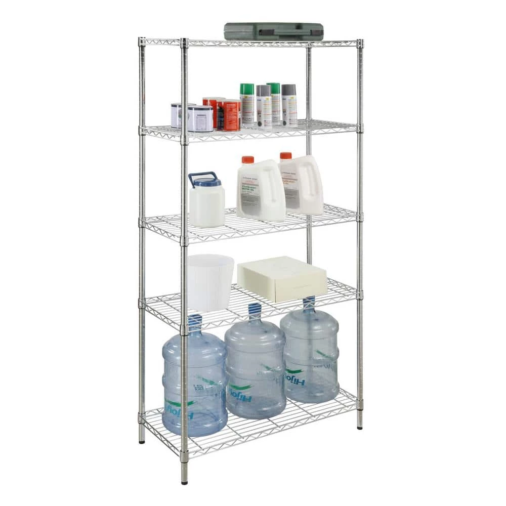 HDX 5-Tier Steel Wire Shelving Unit in Chrome (36 in. W x 72 in. H x 16 in. D) 3 HDX 5-Tier Steel Wire Shelving Unit in Chrome (36 in. W x 72 in. H x 16 in. D) - Image 3
