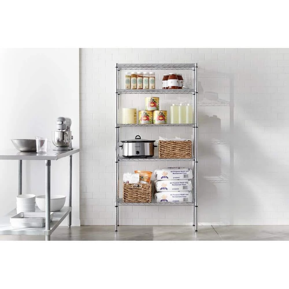 HDX 5-Tier Steel Wire Shelving Unit in Chrome (36 in. W x 72 in. H x 16 in. D) 4 HDX 5-Tier Steel Wire Shelving Unit in Chrome (36 in. W x 72 in. H x 16 in. D) - Image 4