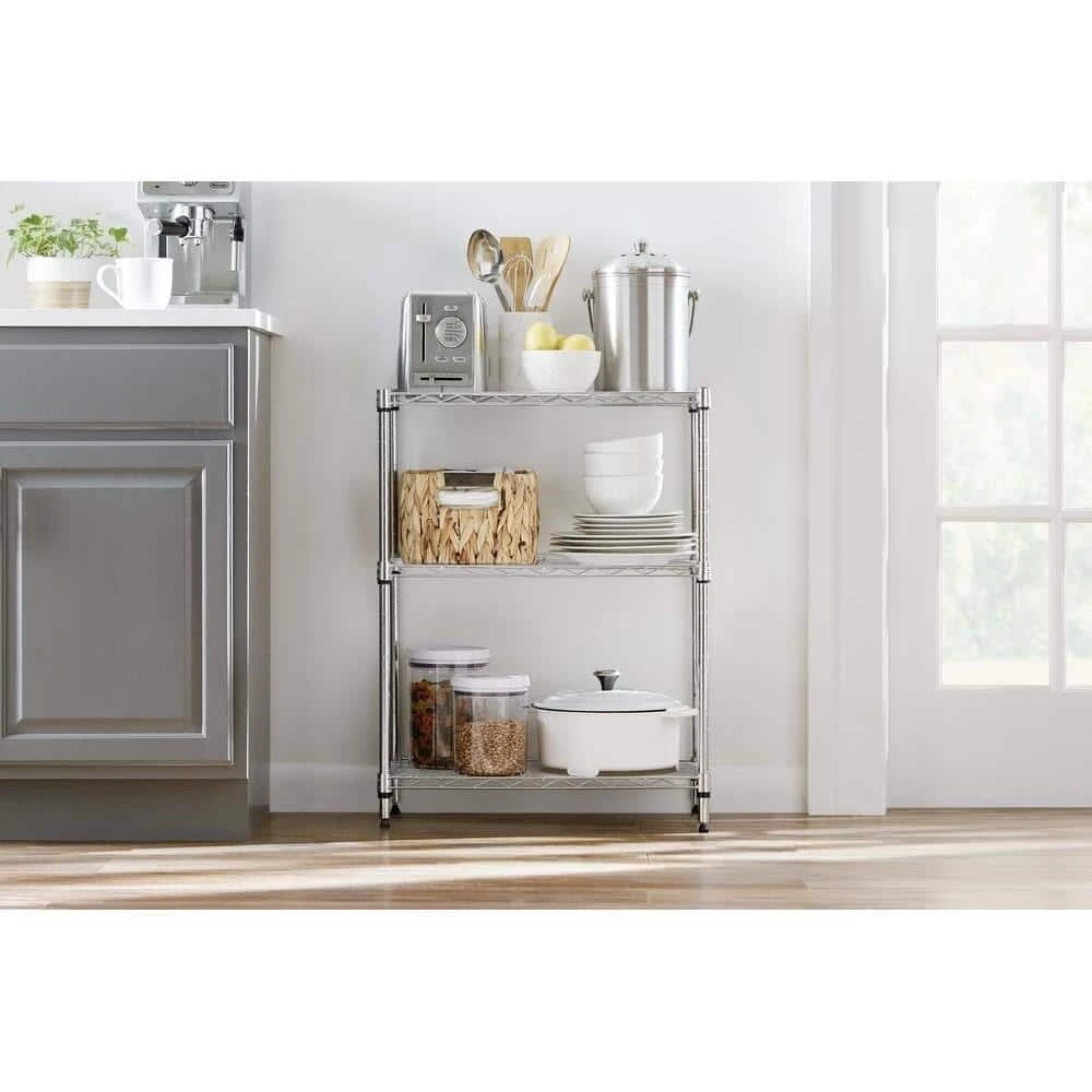 HDX 3-Tier Steel Wire Shelving Unit in Chrome (24 in. W x 30 in. H x 14 in. D) 3 HDX 3-Tier Steel Wire Shelving Unit in Chrome (24 in. W x 30 in. H x 14 in. D) - Image 3