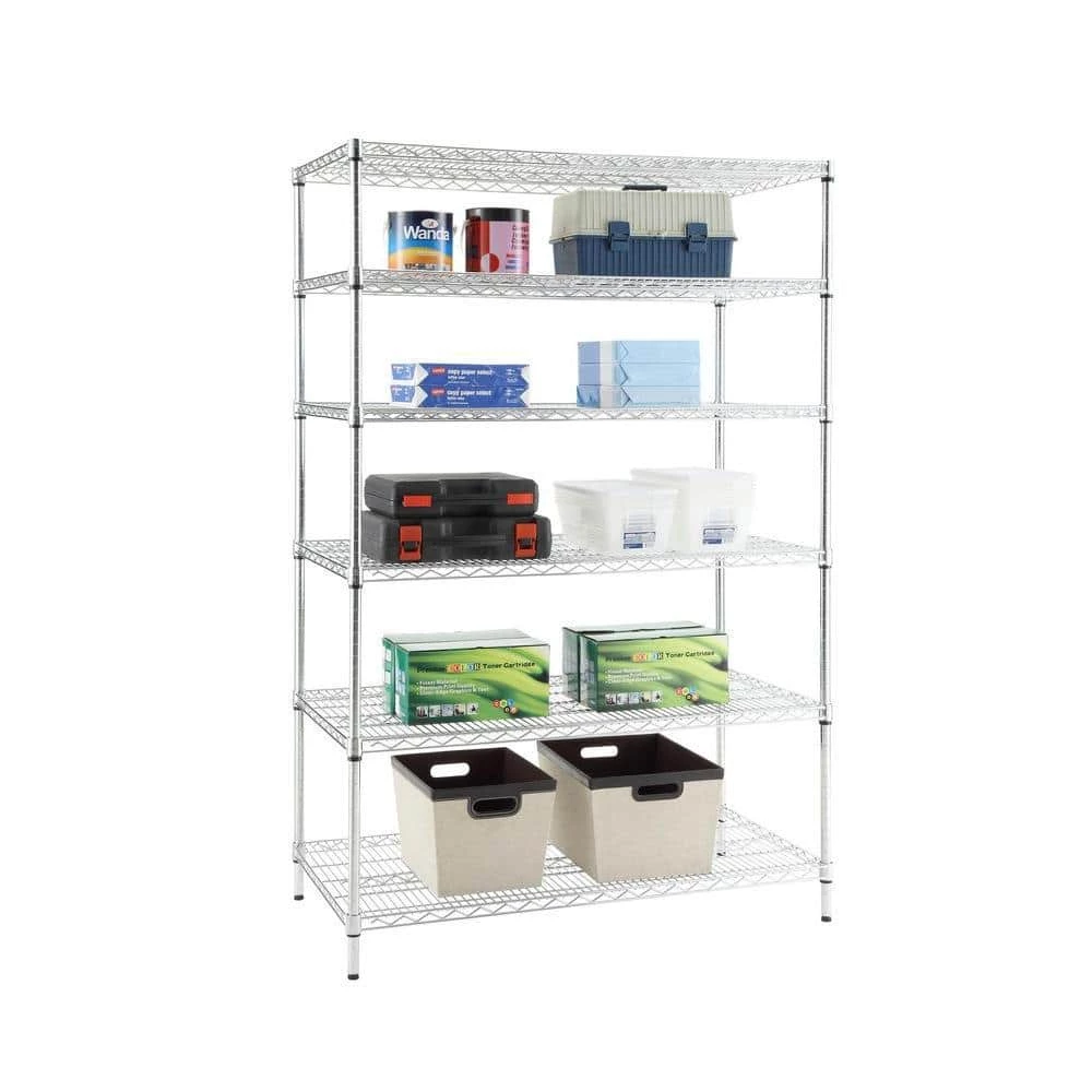 HDX Chrome 6-Tier Commercial Grade Heavy Duty Steel Wire Shelving Unit (48 in. W x 72 in. H x 24 in. D) 2 HDX Chrome 6-Tier Commercial Grade Heavy Duty Steel Wire Shelving Unit (48 in. W x 72 in. H x 24 in. D) - Image 2