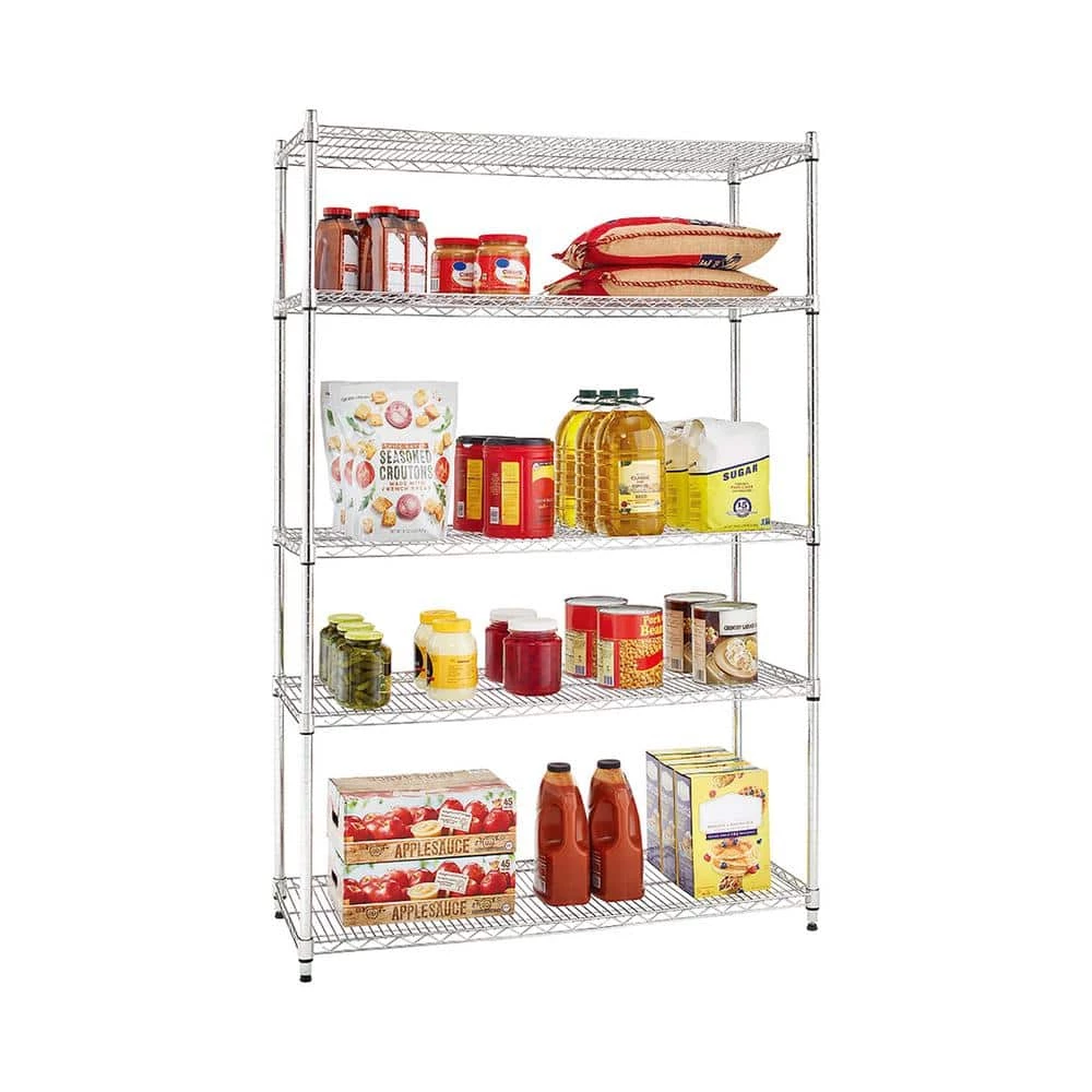 HDX 5-Tier Commercial Grade Heavy Duty Steel Wire Shelving Unit in Chrome (48 in. W x 72 in. H x 18 in. D) 2 HDX 5-Tier Commercial Grade Heavy Duty Steel Wire Shelving Unit in Chrome (48 in. W x 72 in. H x 18 in. D) - Image 2
