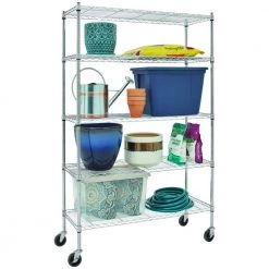 HDX 5-Tier Steel Wire Shelving Unit with Casters in Chrome (48 in. W x 72 in. H x 18 in. D) -HDX Sales chrome hdx freestanding shelving units hd1848 5lhccps 31 1000