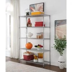 HDX 5-Tier Steel Wire Shelving Unit with Casters in Chrome (48 in. W x 72 in. H x 18 in. D) -HDX Sales chrome hdx freestanding shelving units hd1848 5lhccps 40 1000