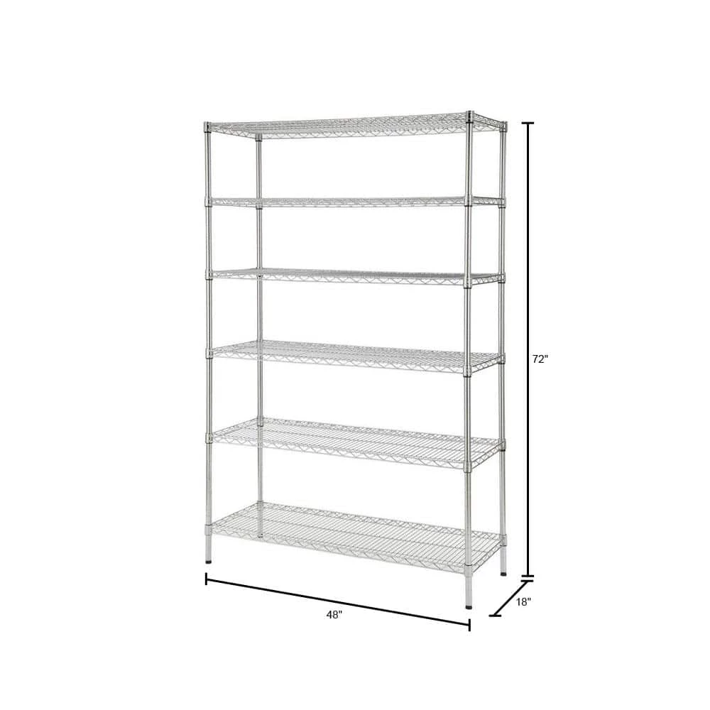 HDX 6-Tier Commercial Grade Heavy Duty Steel Wire Shelving Unit in Chrome (48 in. W x 72 in. H x 18 in. D) 5 HDX 6-Tier Commercial Grade Heavy Duty Steel Wire Shelving Unit in Chrome (48 in. W x 72 in. H x 18 in. D) - Image 5