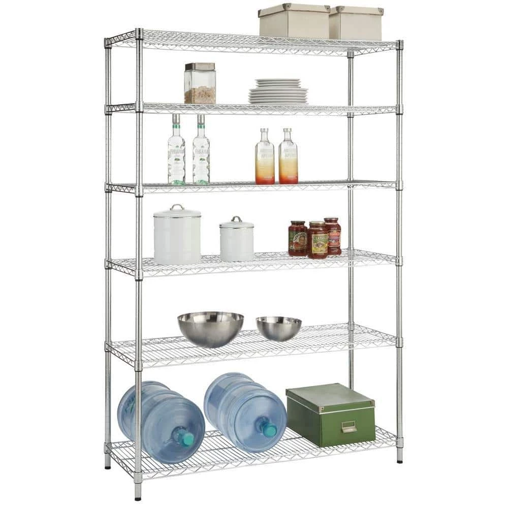 HDX 6-Tier Commercial Grade Heavy Duty Steel Wire Shelving Unit in Chrome (48 in. W x 72 in. H x 18 in. D) 2 HDX 6-Tier Commercial Grade Heavy Duty Steel Wire Shelving Unit in Chrome (48 in. W x 72 in. H x 18 in. D) - Image 2