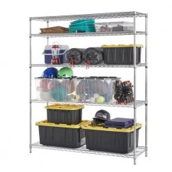 HDX 5-Tier Commercial Grade Heavy Duty Steel Wire Shelving Unit in ChromeMax (60 in. W x 72 in. H x 18 in. D) -HDX Sales chromemax hdx freestanding shelving units hd186072 5rccps 40 1000