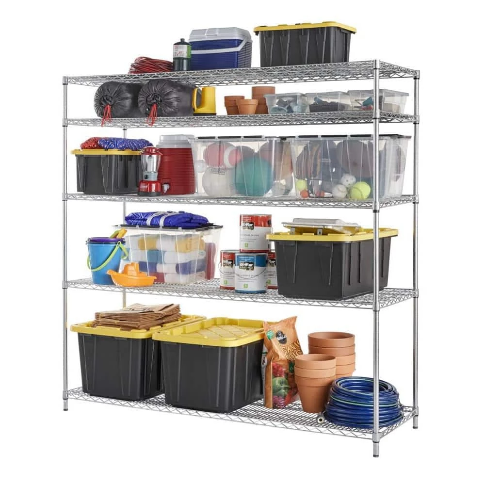 HDX 5-Tier Commercial Grade Heavy Duty Steel Wire Shelving Unit in ChromeMax (72 in. W x 72 in. H x 24 in. D) 3 HDX 5-Tier Commercial Grade Heavy Duty Steel Wire Shelving Unit in ChromeMax (72 in. W x 72 in. H x 24 in. D) - Image 3