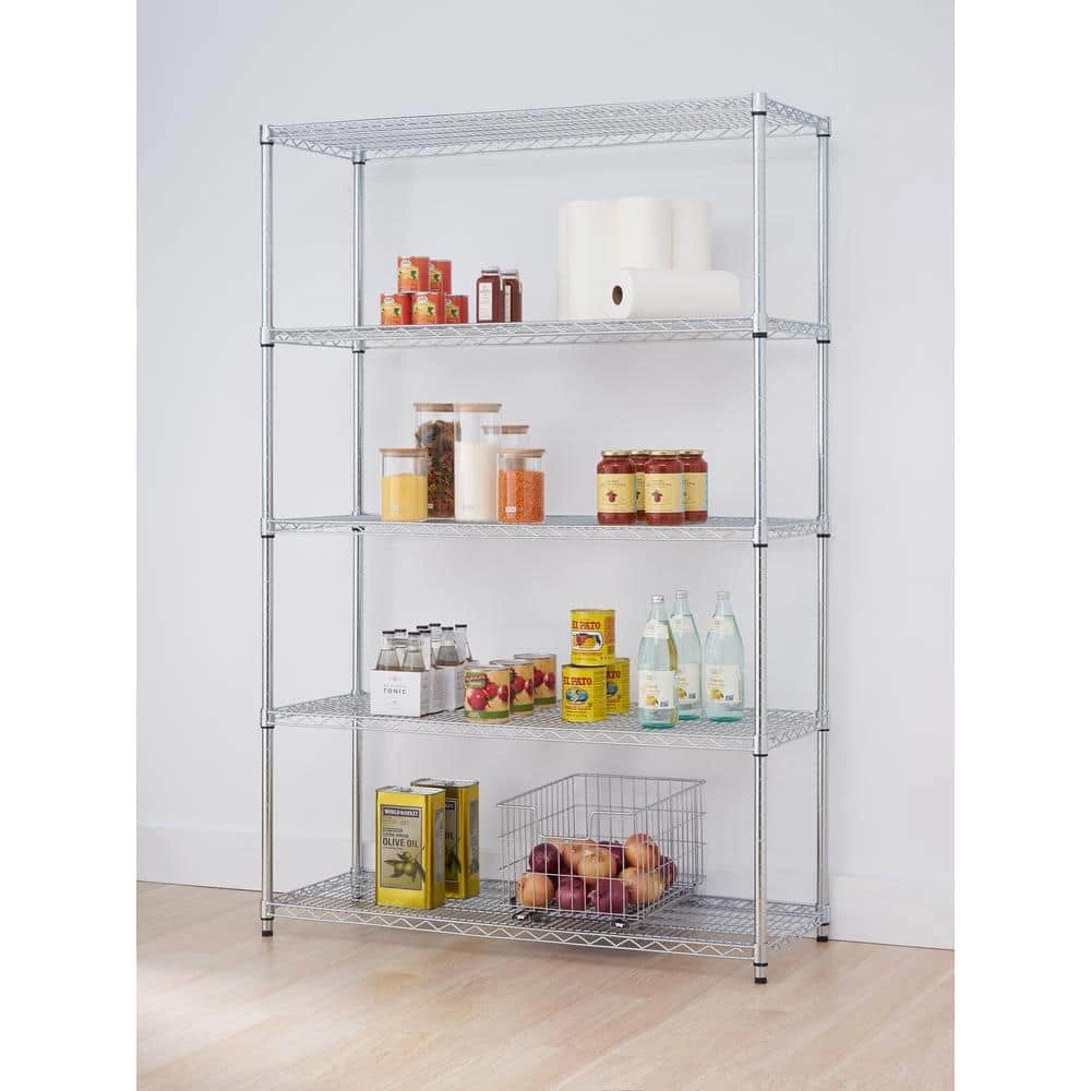 HDX 5-Tier Commercial Grade Heavy Duty Steel Wire Shelving Unit in ChromeMax (72 in. W x 72 in. H x 24 in. D) 2 HDX 5-Tier Commercial Grade Heavy Duty Steel Wire Shelving Unit in ChromeMax (72 in. W x 72 in. H x 24 in. D) - Image 2