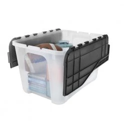HDX 12 Gal. Flip Top Storage Bin in Clear with Black Lid -HDX Sales clear black hdx storage bins 234711 1f 1000