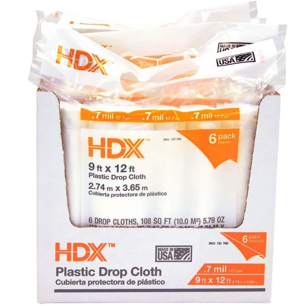 HDX 9 ft. x 12 ft. 0.7 mil Plastic Drop Cloth (6-Pack) 2 HDX 9 ft. x 12 ft. 0.7 mil Plastic Drop Cloth (6-Pack) - Image 2