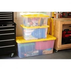 HDX 27 Gal. Storage Tote in Clear with Yellow Lid 24 HDX 27 Gal. Storage Tote in Clear with Yellow Lid -HDX Sales clear yellow hdx storage bins 206231 44 1000