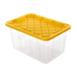 HDX 27 Gal. Storage Tote in Clear with Yellow Lid
