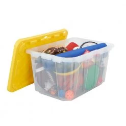 HDX 27 Gal. Storage Tote in Clear with Yellow Lid 20 HDX 27 Gal. Storage Tote in Clear with Yellow Lid -HDX Sales clear yellow hdx storage bins 206231 77 1000