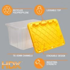 HDX 27 Gal. Storage Tote in Clear with Yellow Lid 17 HDX 27 Gal. Storage Tote in Clear with Yellow Lid -HDX Sales clear yellow hdx storage bins 206231 a0 1000