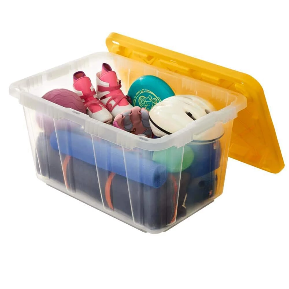 HDX 27 Gal. Storage Tote in Clear with Yellow Lid 2 HDX 27 Gal. Storage Tote in Clear with Yellow Lid - Image 2