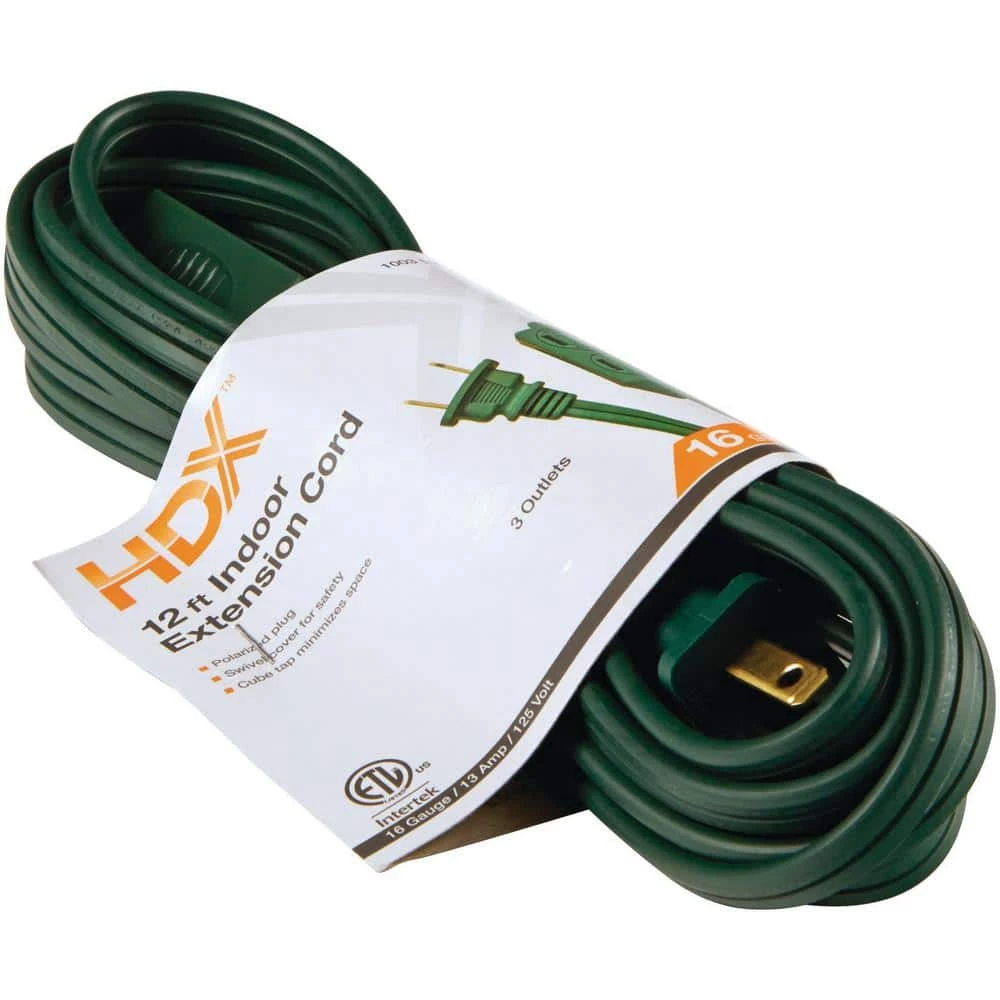 HDX 12 ft. 16/2 Green Cube Tap Extension Cord 2 HDX 12 ft. 16/2 Green Cube Tap Extension Cord - Image 2