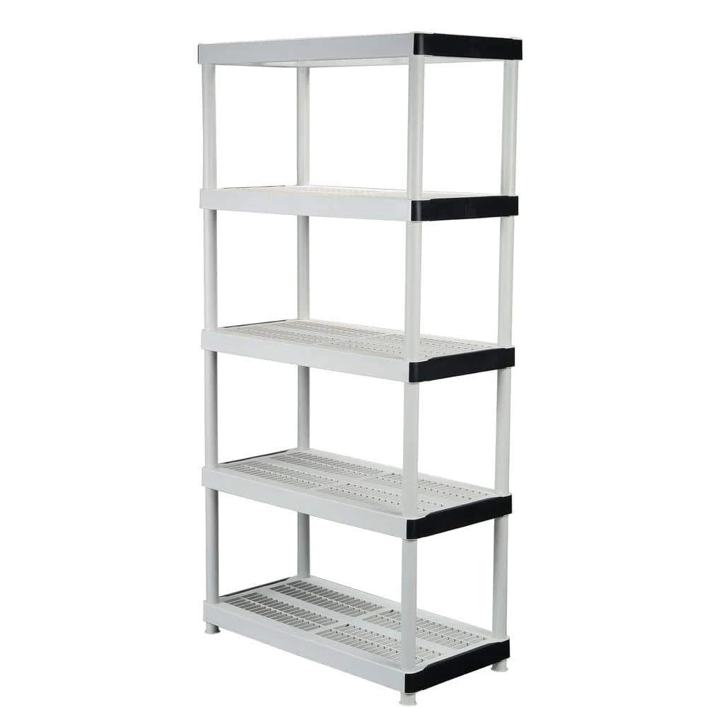 HDX 5-Tier Plastic Garage Storage Shelving Unit in Gray (36 in. W x 72 in. H x 18 in. D) 1 HDX 5-Tier Plastic Garage Storage Shelving Unit in Gray (36 in. W x 72 in. H x 18 in. D)