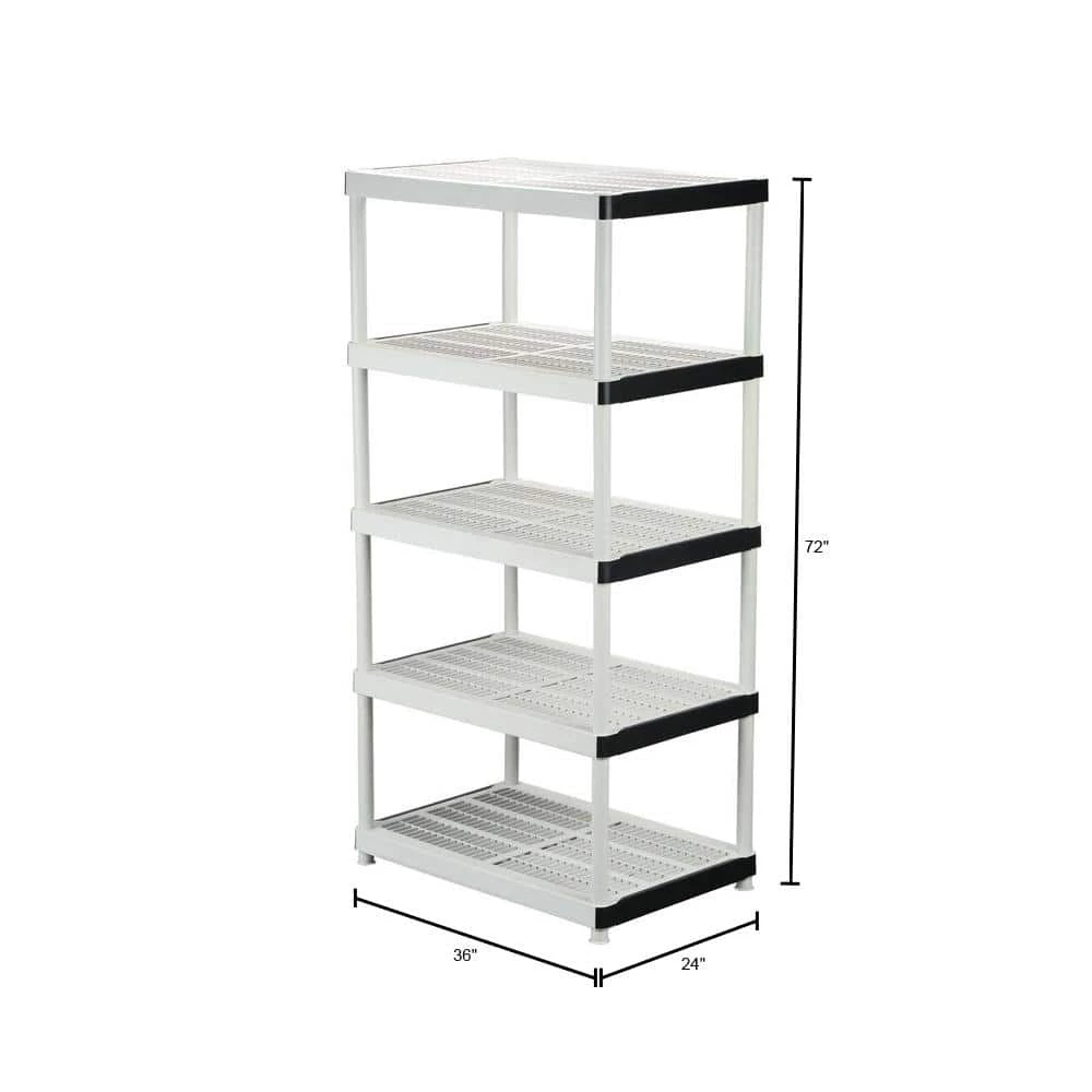 HDX 5-Tier Plastic Garage Storage Shelving Unit in Gray (36 in. W x 72 in. H x 24 in. D) 3 HDX 5-Tier Plastic Garage Storage Shelving Unit in Gray (36 in. W x 72 in. H x 24 in. D) - Image 3