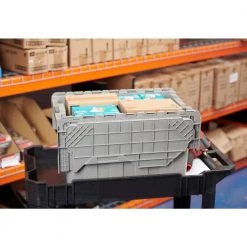 HDX 12 Gal. Commercial Flip Top Storage Tote in Gray -HDX Sales gray hdx storage bins 206202 76 1000