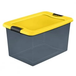 HDX 64 Qt. Latching Storage Box in Gray Tint with Yellow Lid