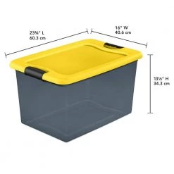 HDX 64 Qt. Latching Storage Box in Gray Tint with Yellow Lid -HDX Sales gray tinted base with yellow lid and black latches hdx storage bins 14979y06 c3 1000