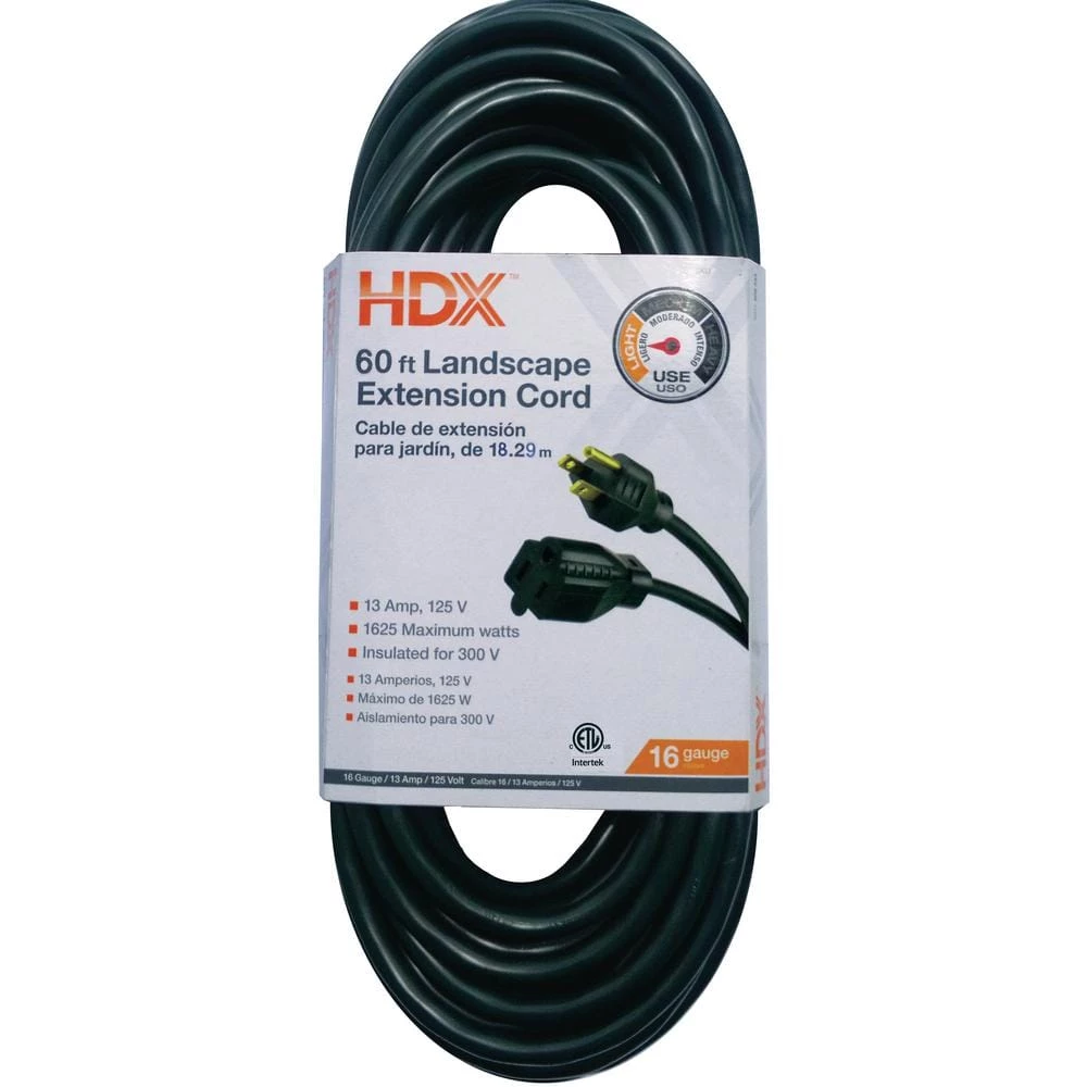 HDX 60 ft. 16/3 Extension Cord, Green 1 HDX 60 ft. 16/3 Extension Cord, Green