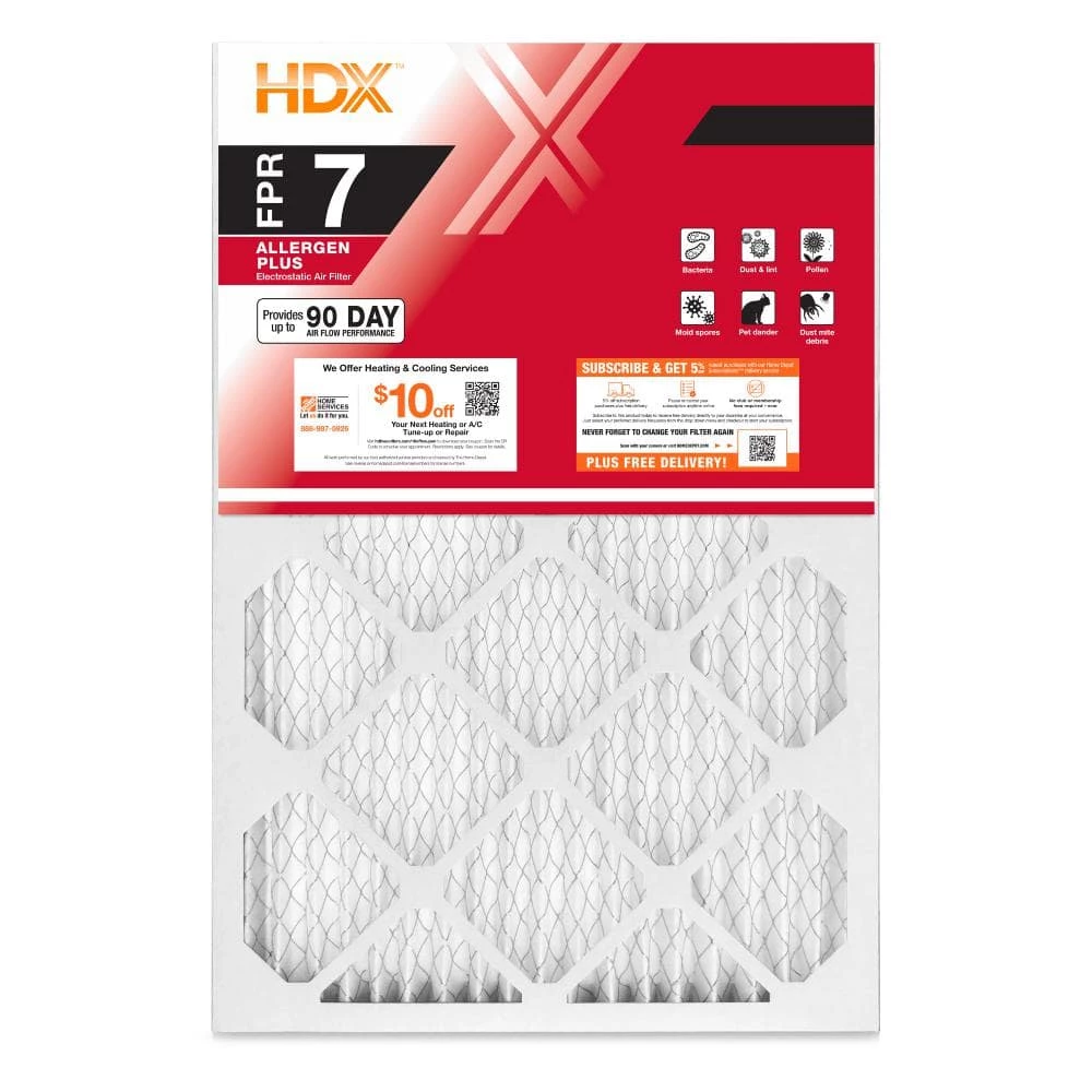 HDX 16 in. x 25 in. x 1 in. Allergen Plus Pleated Air Filter FPR 7 1 HDX 16 in. x 25 in. x 1 in. Allergen Plus Pleated Air Filter FPR 7