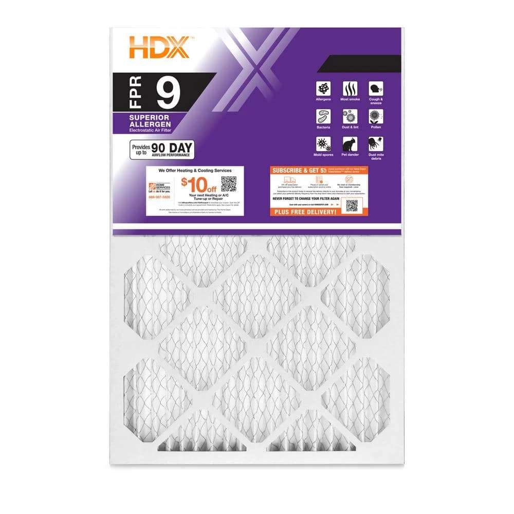 HDX 18 in. x 25 in. x 1 in. Superior Pleated Air Filter FPR 9 1 HDX 18 in. x 25 in. x 1 in. Superior Pleated Air Filter FPR 9