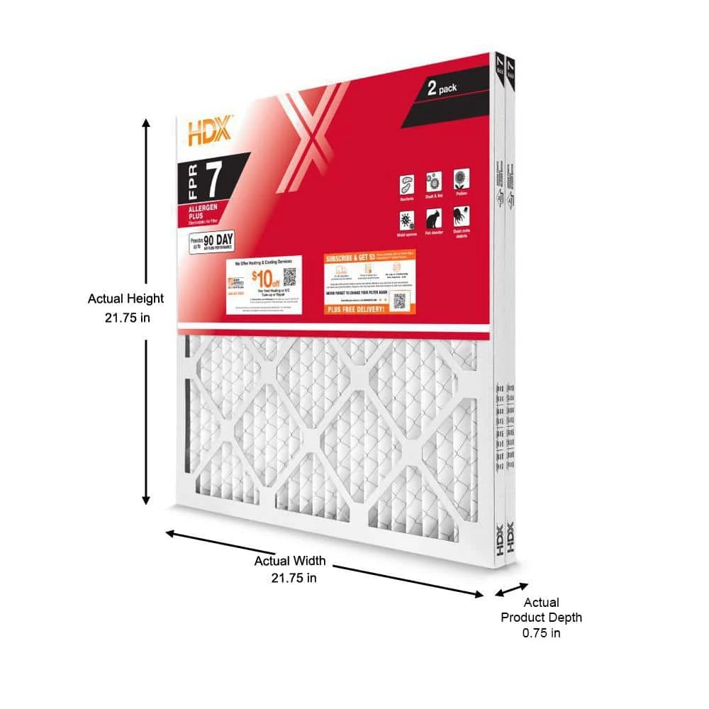 HDX 22 in. x 22 in. x 1 in. Allergen Plus Pleated Air Filter FPR 7 (2-Pack) 2 HDX 22 in. x 22 in. x 1 in. Allergen Plus Pleated Air Filter FPR 7 (2-Pack) - Image 2