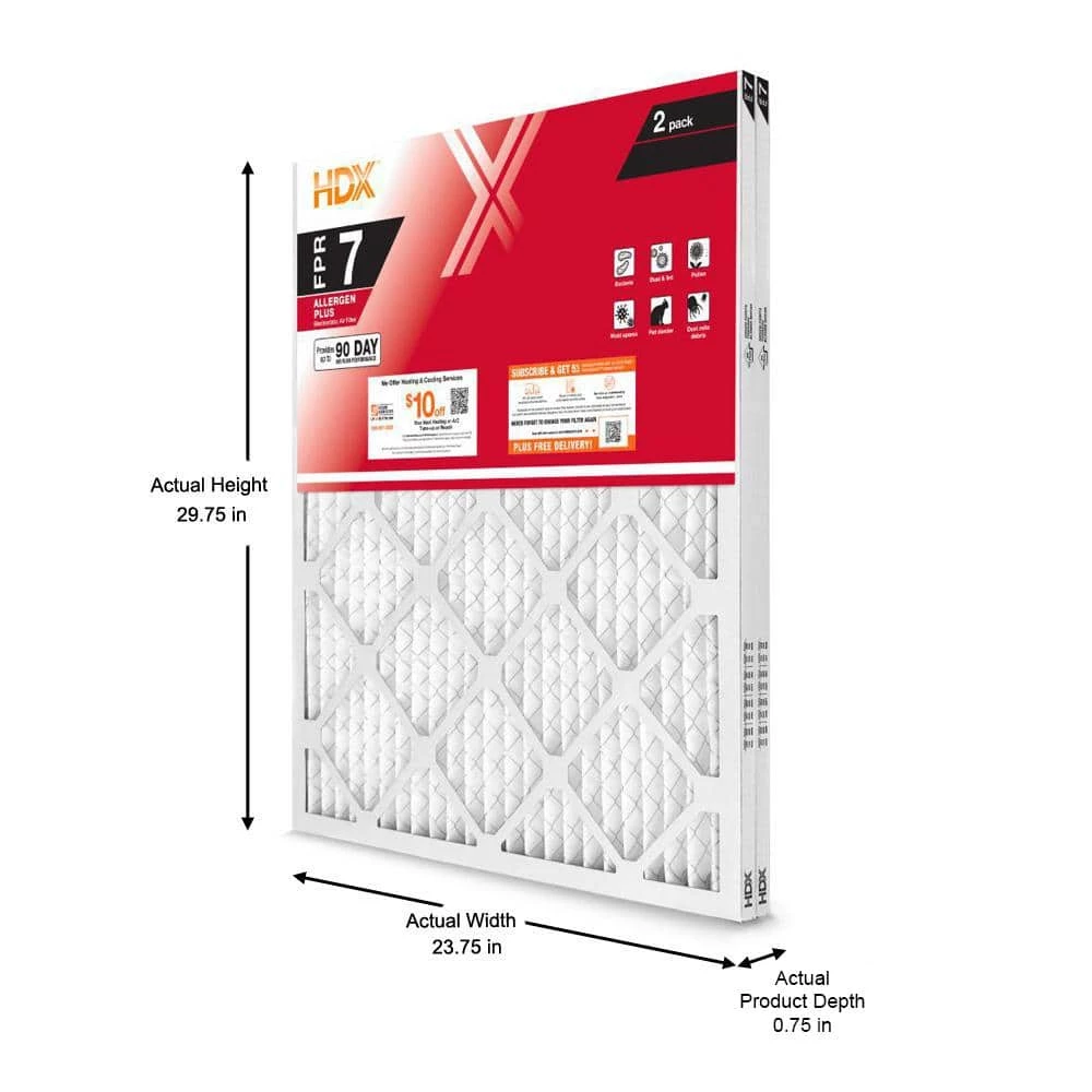 HDX 24 in. x 30 in. x 1 in. Allergen Plus Pleated Air Filter FPR 7 (2-Pack) 2 HDX 24 in. x 30 in. x 1 in. Allergen Plus Pleated Air Filter FPR 7 (2-Pack) - Image 2