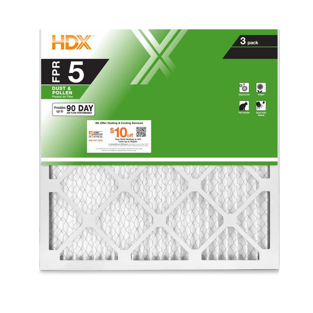 HDX 12 in. x 12 in. x 1 in. Standard Pleated Air Filter FPR 5 (3-Pack) 1 HDX 12 in. x 12 in. x 1 in. Standard Pleated Air Filter FPR 5 (3-Pack)