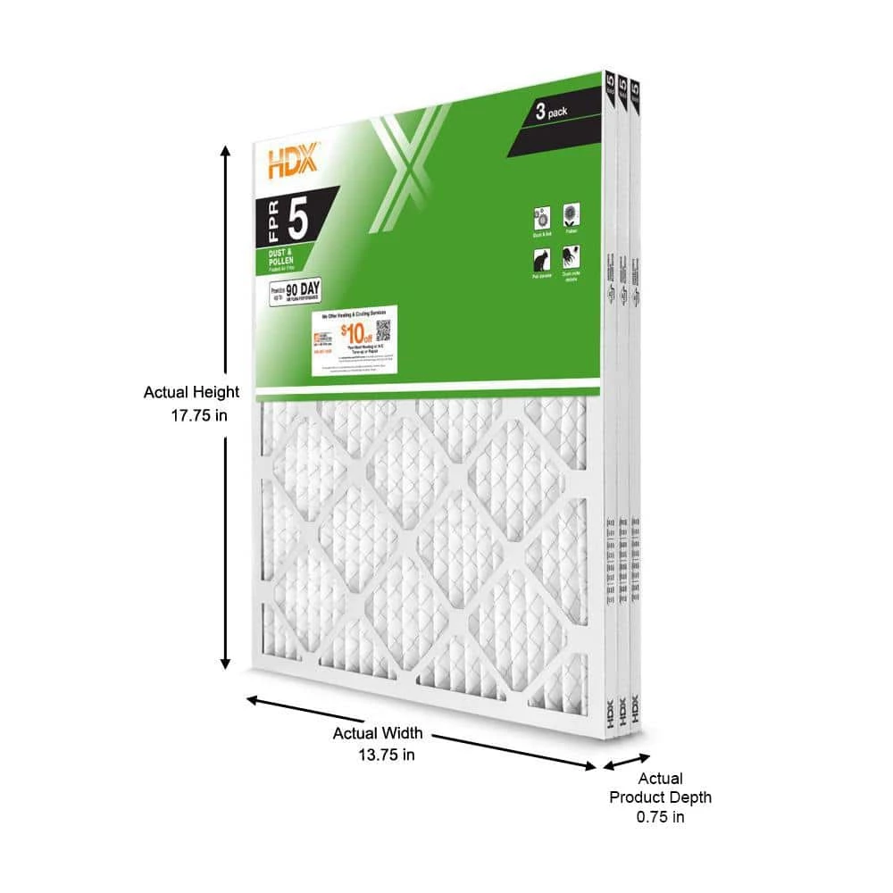 HDX 14 in. x 18 in. x 1 in. Standard Pleated Air Filter FPR 5 (3-Pack) 2 HDX 14 in. x 18 in. x 1 in. Standard Pleated Air Filter FPR 5 (3-Pack) - Image 2