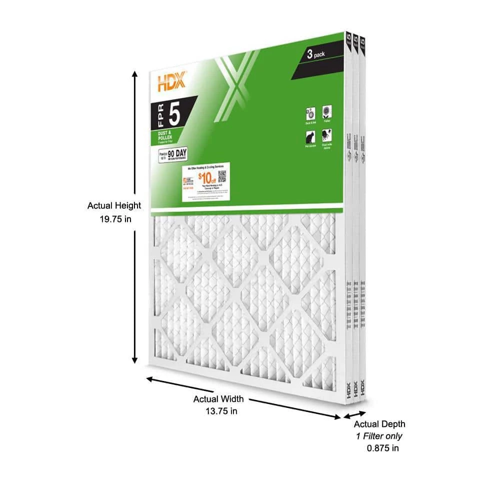 HDX 14 in. x 20 in. x 1 in. Standard Pleated Air Filter FPR 5 (3-Pack) 2 HDX 14 in. x 20 in. x 1 in. Standard Pleated Air Filter FPR 5 (3-Pack) - Image 2