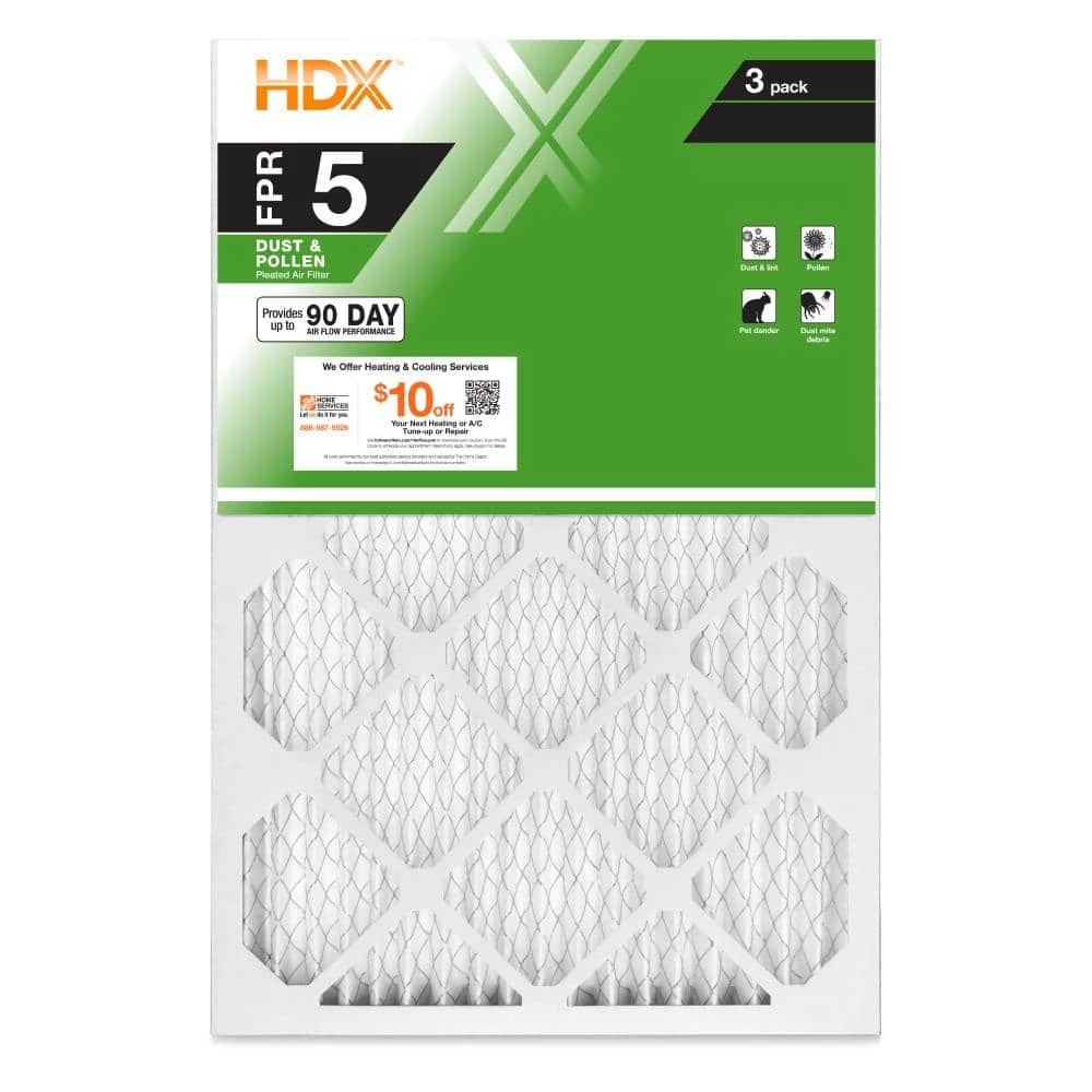 HDX 14 in. x 25 in. x 1 in. Standard Pleated Air Filter FPR 5 (3-Pack) 1 HDX 14 in. x 25 in. x 1 in. Standard Pleated Air Filter FPR 5 (3-Pack)