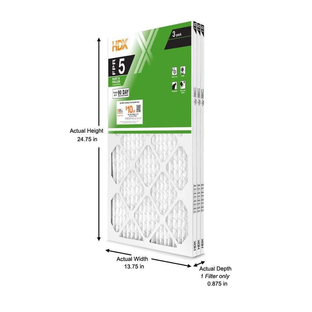 HDX 14 in. x 25 in. x 1 in. Standard Pleated Air Filter FPR 5 (3-Pack) 2 HDX 14 in. x 25 in. x 1 in. Standard Pleated Air Filter FPR 5 (3-Pack) - Image 2