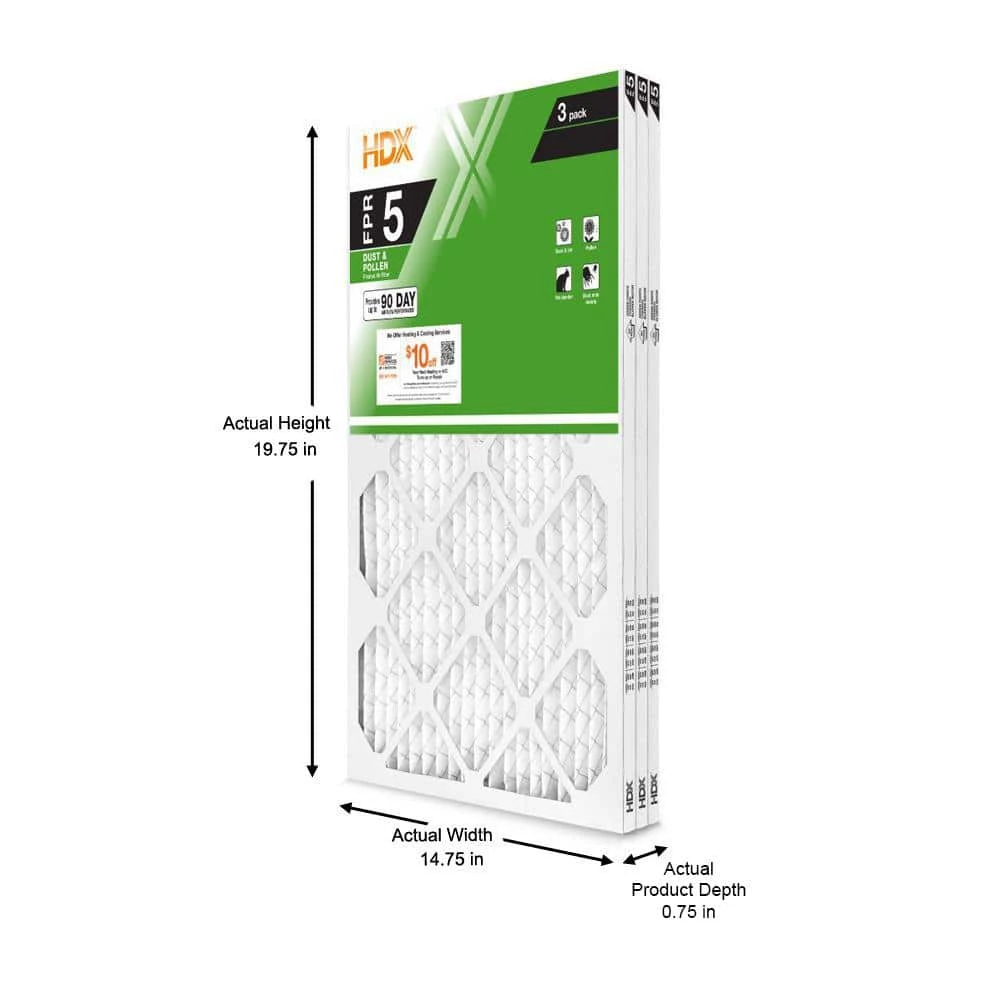HDX 15 in. x 20 in. x 1 in. Standard Pleated Air Filter FPR 5 (3-Pack) 2 HDX 15 in. x 20 in. x 1 in. Standard Pleated Air Filter FPR 5 (3-Pack) - Image 2