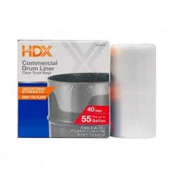 HDX 55 Gallon Clear Heavy-Duty Flap Tie Drum Liner Trash Bags (80-Count) -HDX Sales hdx contractor bags hd55wc040c 2pk 1d 1000