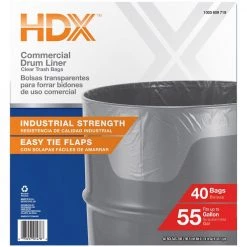 HDX 55 Gal. Clear Heavy-Duty Flap Tie Drum Liner Trash Bags (40-Count) 16 HDX 55 Gal. Clear Heavy-Duty Flap Tie Drum Liner Trash Bags (40-Count) -HDX Sales hdx contractor bags hd55wc040c 76 1000