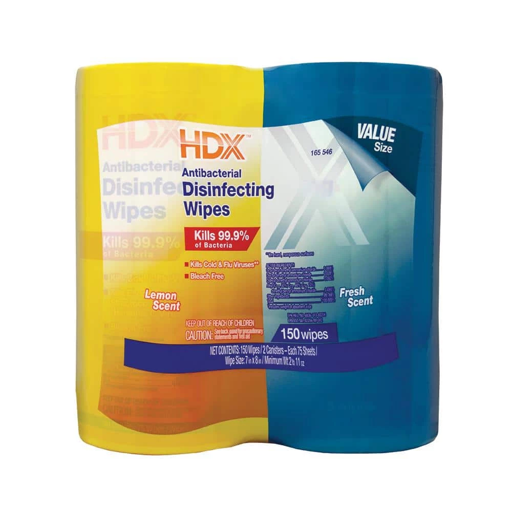 HDX 75-Count Fresh Scent and Lemon Scent Antibacterial Disinfecting Wipes (2-Pack) 3 HDX 75-Count Fresh Scent and Lemon Scent Antibacterial Disinfecting Wipes (2-Pack) - Image 3