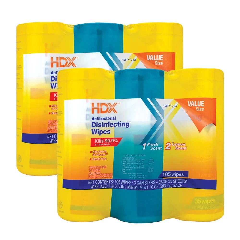 HDX 35-Count Fresh Scent and Lemon Scent Disinfecting Wipes (6-Pack) 1 HDX 35-Count Fresh Scent and Lemon Scent Disinfecting Wipes (6-Pack)