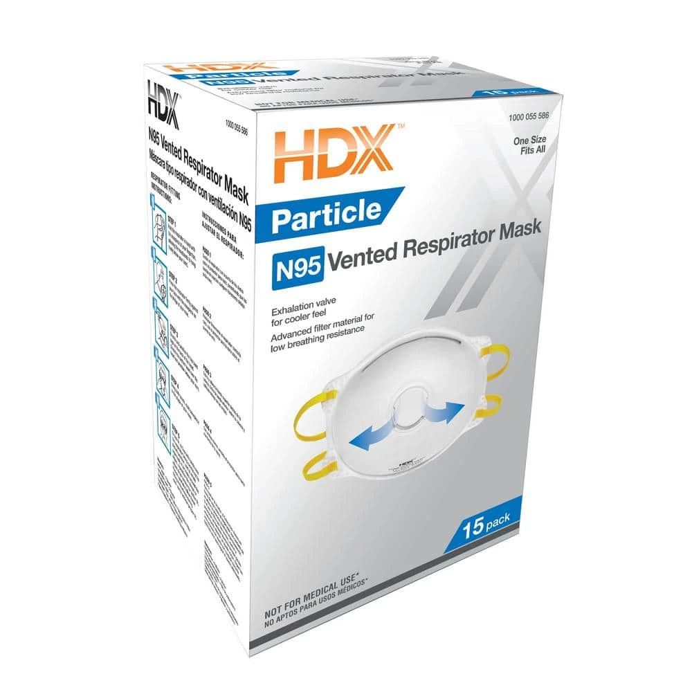 HDX N95 Disposable Respirator Valve Box (15-Pack) 1 HDX N95 Disposable Respirator Valve Box (15-Pack)