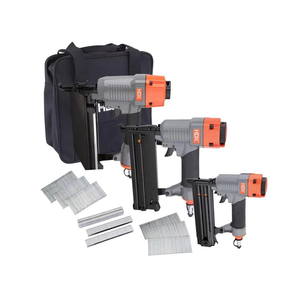 HDX Pneumatic Finishing Nailer Kit with Canvas Bag (3-Piece) 1 HDX Pneumatic Finishing Nailer Kit with Canvas Bag (3-Piece)