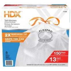 HDX FlexPro 13 Gal. Reinforced Top Drawstring Kitchen Bags (300-Count) -HDX Sales hdx garbage bags hd13xhf150w 2pk 44 1000