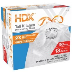 HDX FlexPro 13 Gal. Reinforced Top Drawstring Kitchen Trash Bags (600-Count) 18 HDX FlexPro 13 Gal. Reinforced Top Drawstring Kitchen Trash Bags (600-Count) -HDX Sales hdx garbage bags hd13xhf150w 4pk 1f 1000