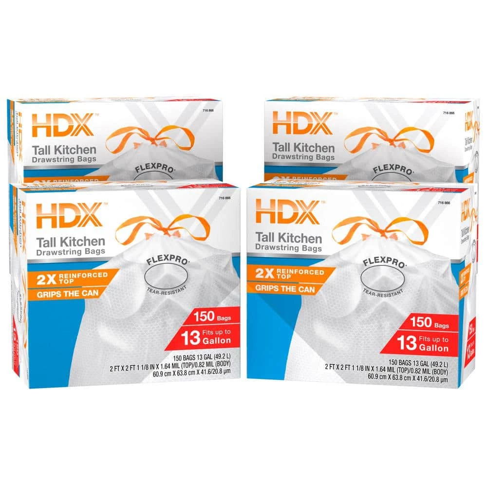 HDX FlexPro 13 Gal. Reinforced Top Drawstring Kitchen Trash Bags (600-Count) 1 HDX FlexPro 13 Gal. Reinforced Top Drawstring Kitchen Trash Bags (600-Count)