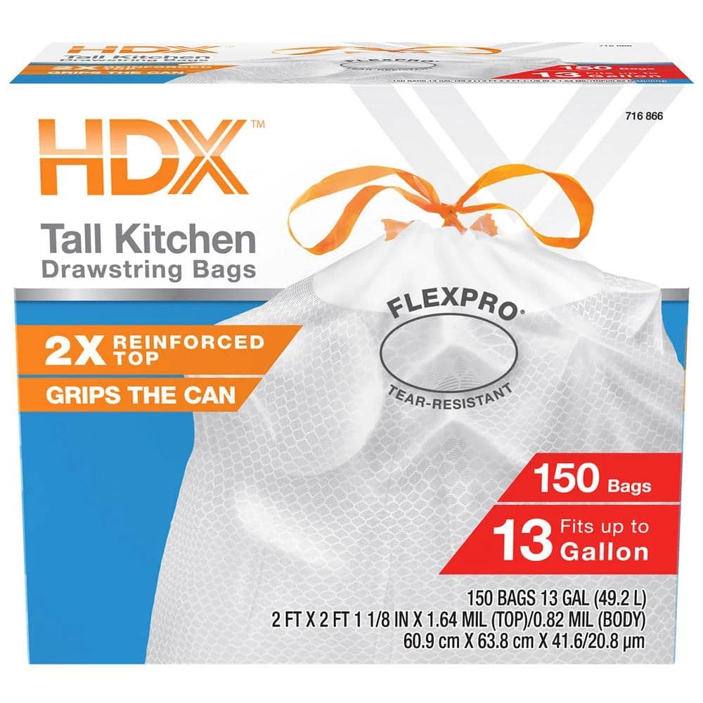 HDX FlexPro 13 Gal. Reinforced Top Drawstring Kitchen Trash Bags (600-Count) 6 HDX FlexPro 13 Gal. Reinforced Top Drawstring Kitchen Trash Bags (600-Count) - Image 6